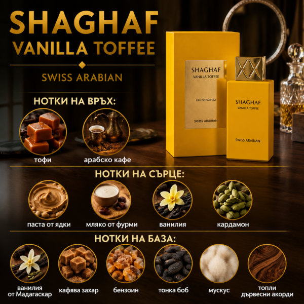 SHAGHAF VANILLA TOFFEE by Swiss Arabian 100 мл – Луксозен гурме парфюм с тофи, арабско кафе и мадагаскарска ванилия