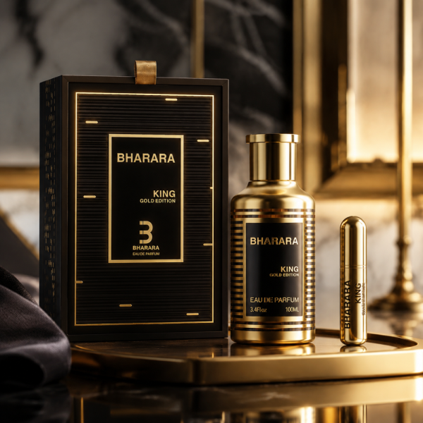 Bharara King Gold Edition Eau De Parfum 100 мл – Луксозен мъжки аромат с портокал, бергамот, червени плодове, ванилия и кехлибар 4