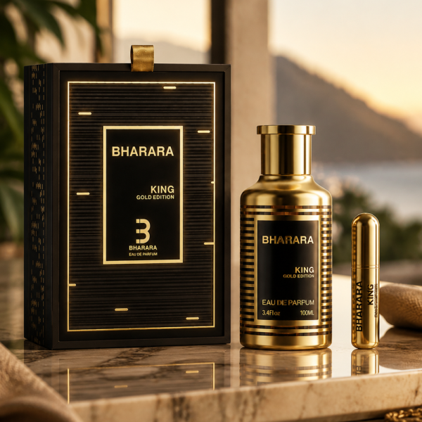Bharara King Gold Edition Eau De Parfum 100 мл – Луксозен мъжки аромат с портокал, бергамот, червени плодове, ванилия и кехлибар 1