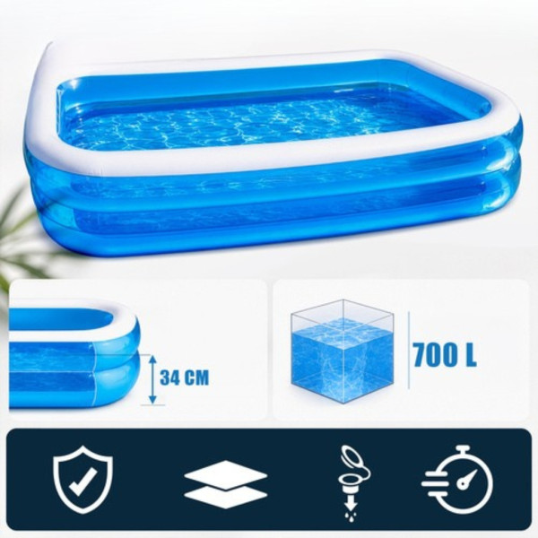 Надуваем градински басейн 262x175x50 см – голям семеен PVC басейн за деца и възрастни, 700 л