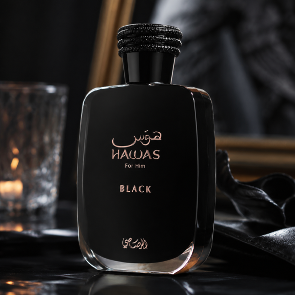 Rasasi Hawas Black EDP 100 ml – Мъжки дървесен аромат с плодова свежест и силно присъствие