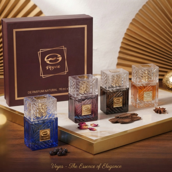 Подаръчен комплект Veyes 4x30 мл Eau de Parfum – луксозна колекция от аромати в елегантна кутия