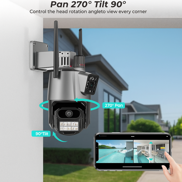 Двойна Smart WiFi безжична IP 6MPX камера,LED,4К Ultra HD IP01 + Подарък карта памет 64ГБ FS-23124