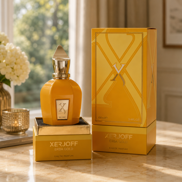 Унисекс парфюмна вода Xerjoff Erba Gold, EDP – Цитрусово-плодов аромат с лимон, бергамот, зелена ябълка, круша, ванилия и мускус