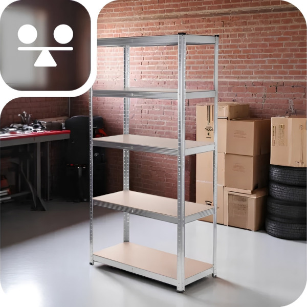 Метален стелаж 205x120x45 см, 5 рафта, до 1000 кг, безболтов, регулируеми рафтове – за гараж, склад, мазе и работилница 4