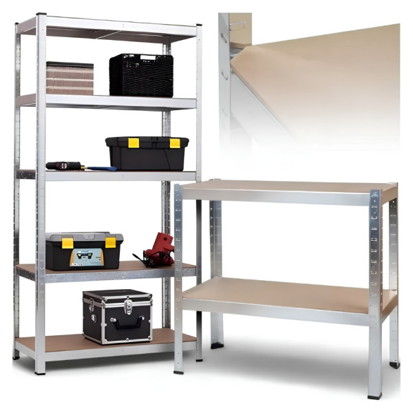 Метален стелаж 205x120x45 см, 5 рафта, до 1000 кг, безболтов, регулируеми рафтове – за гараж, склад, мазе и работилница 5