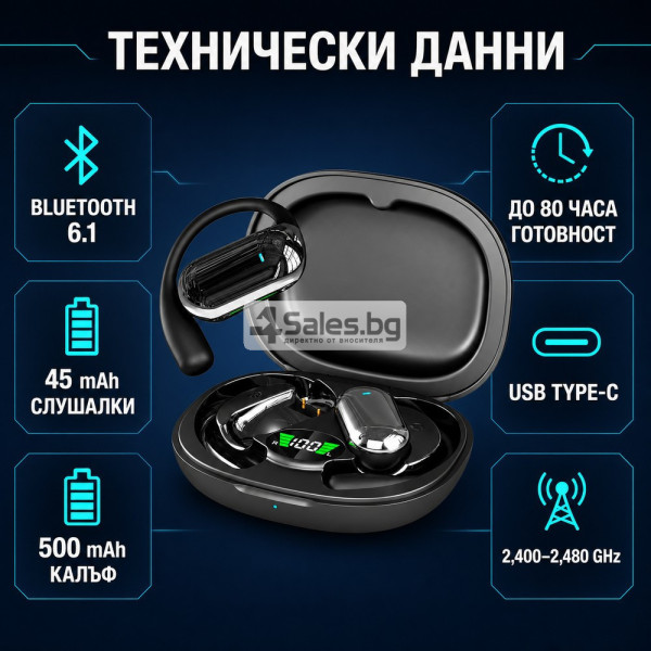 Безжични Bluetooth слушалки YYK-Q16S с дисплей и AI функции, черни 7