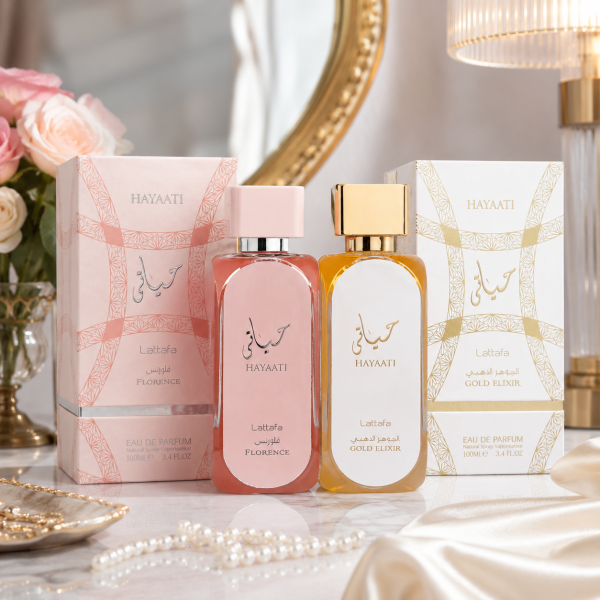 Комплект луксозни арабски парфюми за него и за нея Lattafa Hayaati Gold Elixir + Hayaati Florence EDP 100 мл 1