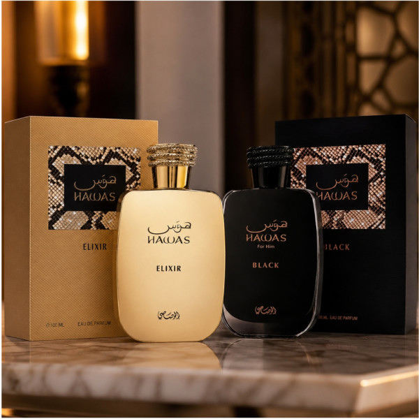 Комплект Rasasi Hawas Black + Hawas Elixir EDP 100 мл – Луксозни дълготрайни унисекс парфюми 1