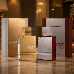 Комплект Al Haramain Amber Oud White Edition + Amber Oud Rouge EDP 100 мл – Луксозни арабски унисекс парфюми за него и за нея