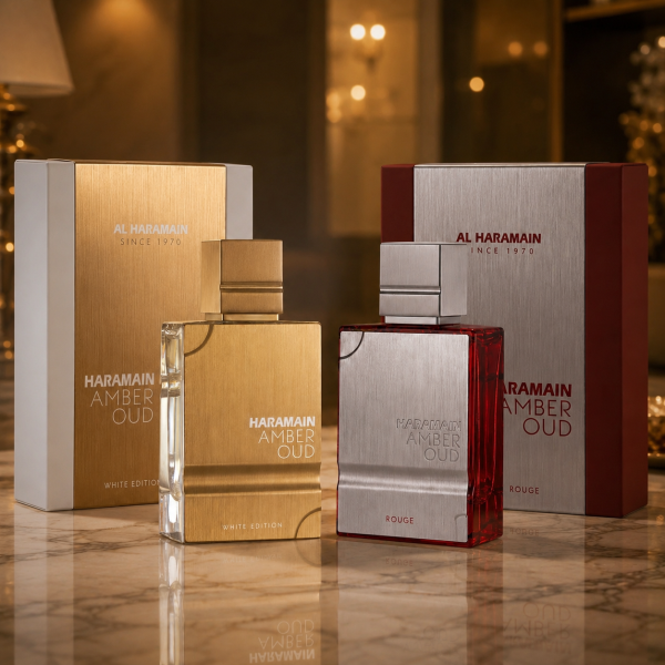 Комплект Al Haramain Amber Oud White Edition + Amber Oud Rouge EDP 100 мл – Луксозни арабски унисекс парфюми за него и за нея