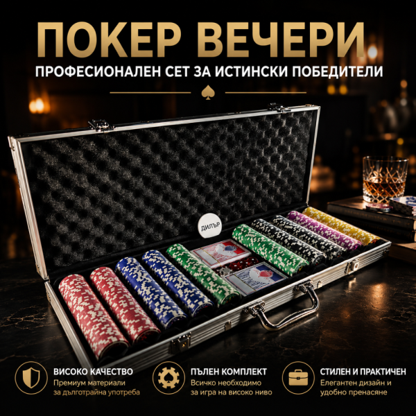Премиум комплект за покер с 500 тежки професионални чипа – Всичко необходимо за истинско казино изживяване у дома 4