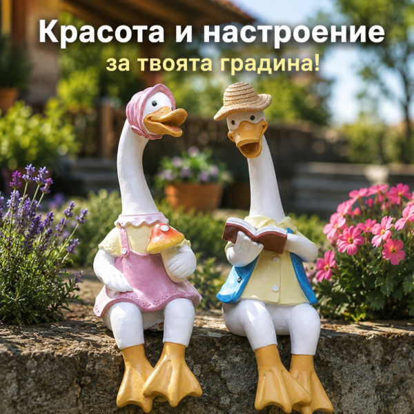 Декоративни градински фигурки чифт влюбени патици 2 бр. – Реалистична украса от смола за двор, градина, тераса и балкон 6
