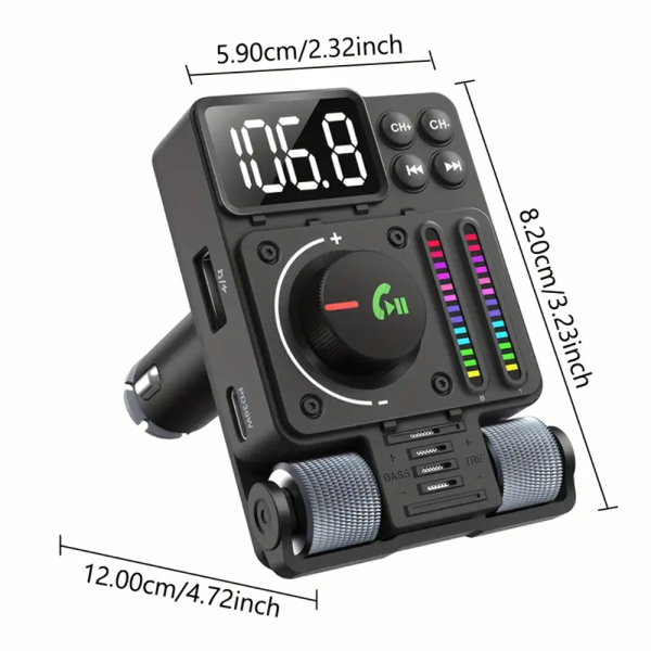 Автомобилен FM предавател и FM трансмитер Bluetooth 5.3 с PD 30W бързо зареждане, Hi-Fi звук и Hands-Free