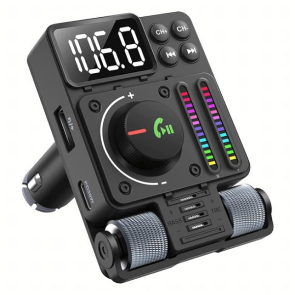 Автомобилен FM предавател и FM трансмитер Bluetooth 5.3 с PD 30W бързо зареждане, Hi-Fi звук и Hands-Free