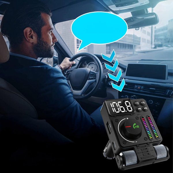 Автомобилен FM предавател и FM трансмитер Bluetooth 5.3 с PD 30W бързо зареждане, Hi-Fi звук и Hands-Free 4