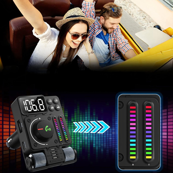 Автомобилен FM предавател и FM трансмитер Bluetooth 5.3 с PD 30W бързо зареждане, Hi-Fi звук и Hands-Free 7