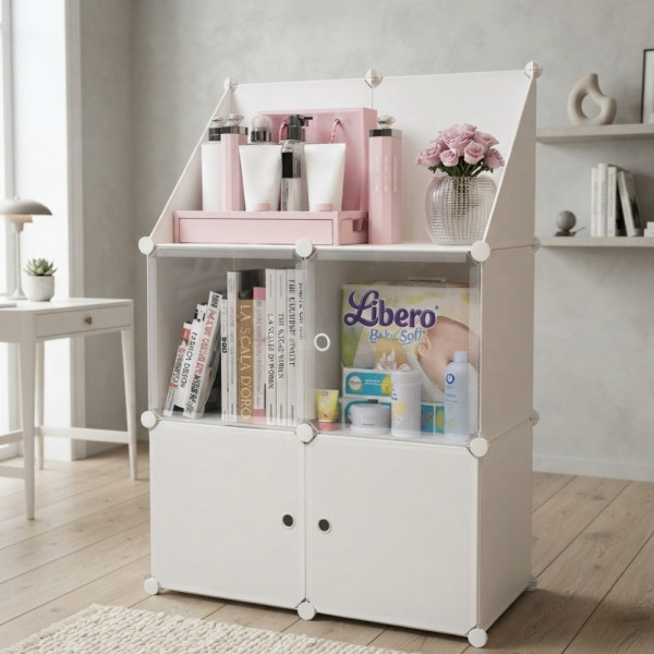 Модулен шкаф за съхранение ELEGANCE – 4 модула, бял 3