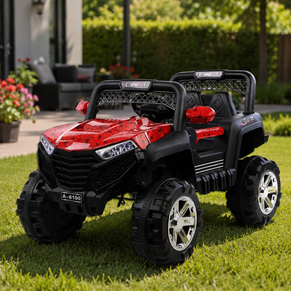 Детско електрическо бъги 4×4 с дистанционно, LED, USB и MP3 – 4 мотора, червено 1