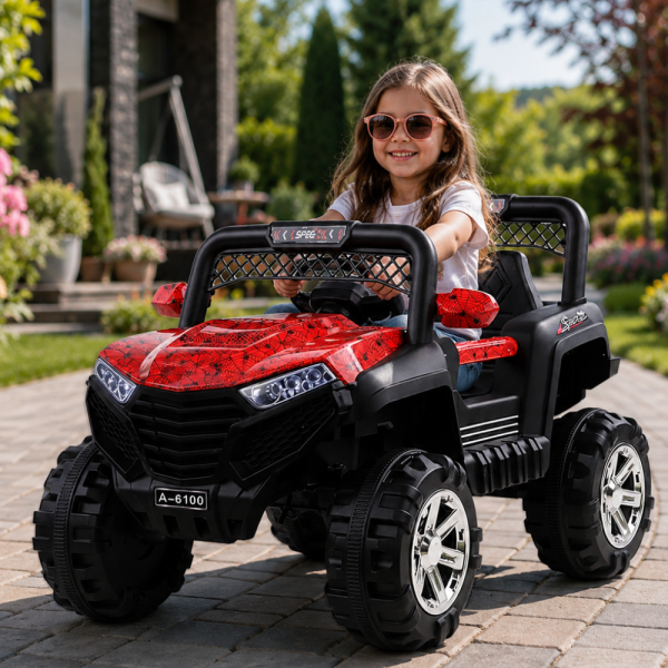 Детско електрическо бъги 4×4 с дистанционно, LED, USB и MP3 – 4 мотора, червено