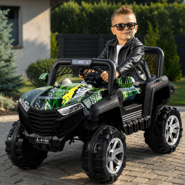 Детско електрическо бъги 4×4 с дистанционно, LED, USB и MP3 – 4 мотора, зелено