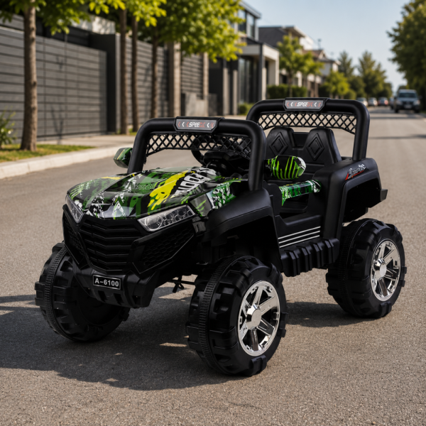Детско електрическо бъги 4×4 с дистанционно, LED, USB и MP3 – 4 мотора, зелено 5