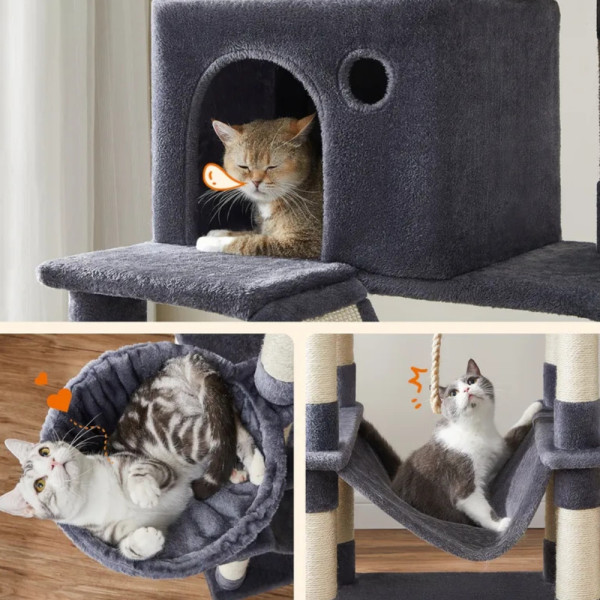 Драскалка за котки Dark Gray 206 см – XXL катерушка с къщички, хамаци и платформи