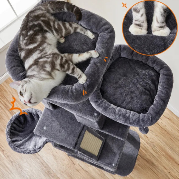 Драскалка за котки Dark Gray 206 см – XXL катерушка с къщички, хамаци и платформи
