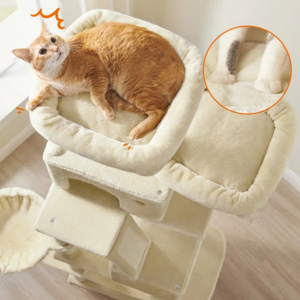 Драскалка за котки Beige 206 см – XXL катерушка с 2 къщички, хамак и площадки 5