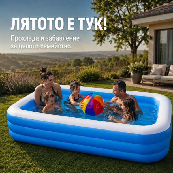Надуваем семеен басейн 210 × 135 × 56 см – Здрав PVC материал и 3 въздушни камери 2