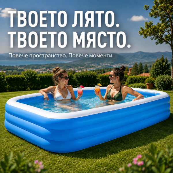Надуваем семеен басейн 210 × 135 × 56 см – Здрав PVC материал и 3 въздушни камери