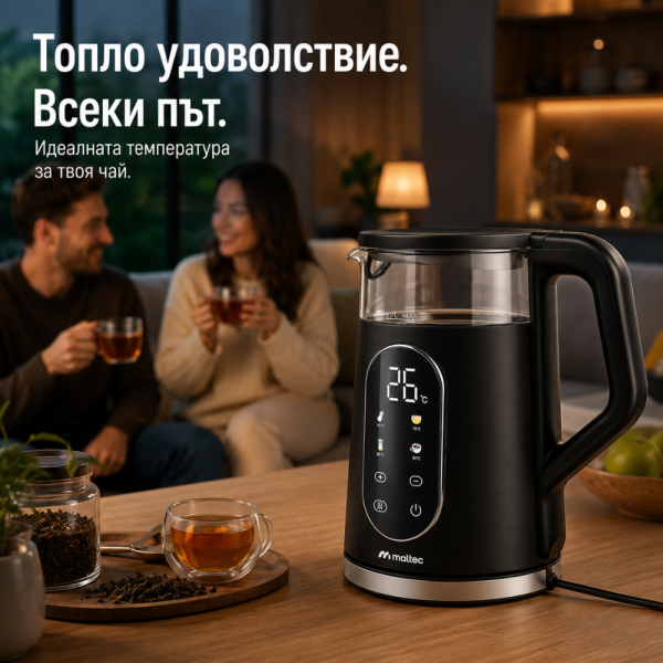 Електрическа кана 2200W с регулиране на температурата 40–100°C, 1.7L, LED дисплей и функция Keep Warm 2