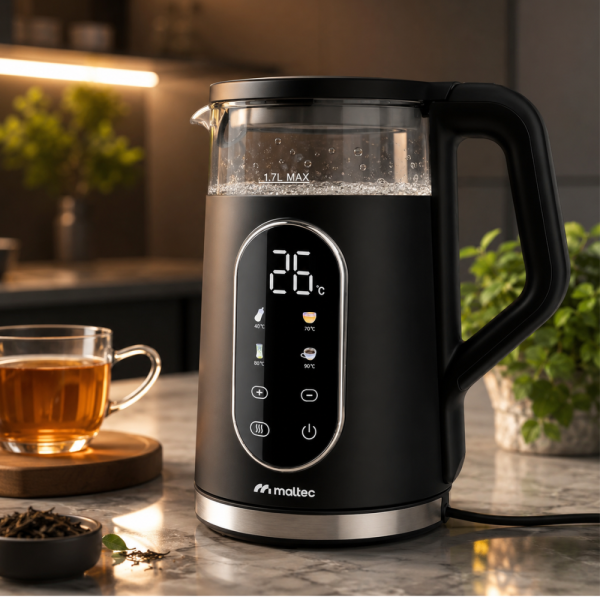 Електрическа кана 2200W с регулиране на температурата 40–100°C, 1.7L, LED дисплей и функция Keep Warm