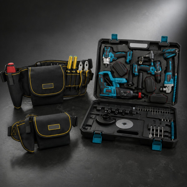 Комплект акумулаторни инструменти BOXER BX-187 4в1 + ПОДАРЪК многофункционална работна чанта