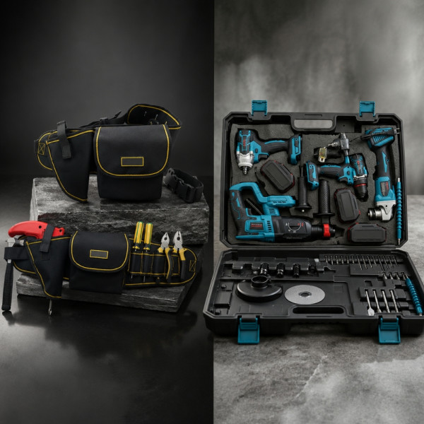Комплект акумулаторни инструменти BOXER BX-187 4в1 + ПОДАРЪК многофункционална работна чанта