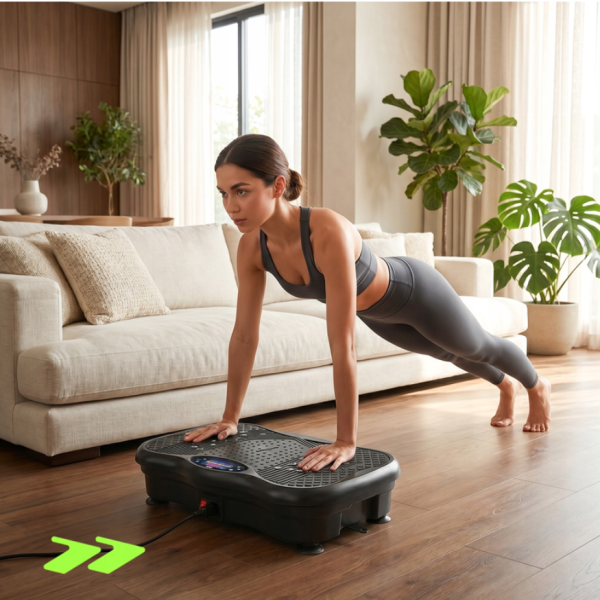 Вибрационна платформа 150W с Bluetooth, дистанционно и ластици – до 150 кг