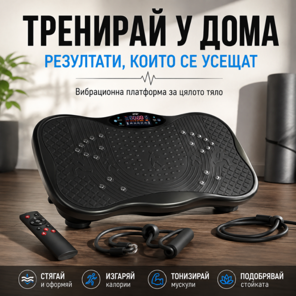 Вибрационна платформа 150W с Bluetooth, дистанционно и ластици – до 150 кг