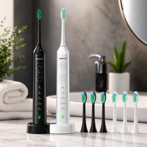 Комплект от 2 броя електрическа звукова четка Toothie X 2в1 с 6 накрайника и зарядна база 2