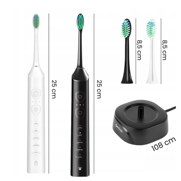 Комплект от 2 броя електрическа звукова четка Toothie X 2в1 с 6 накрайника и зарядна база