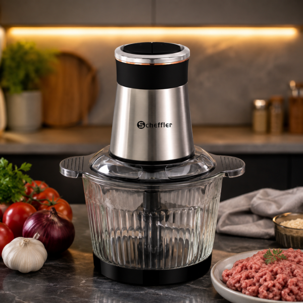 Мощен XL чопър и месомелачка 5L - Голяма стъклена купа, смилане на месо, зеленчуци и ядки
