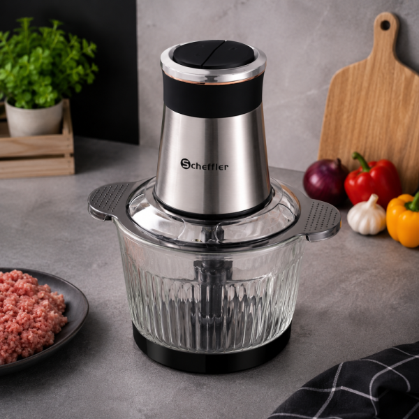 Мощен XL чопър и месомелачка 5L - Голяма стъклена купа, смилане на месо, зеленчуци и ядки 6