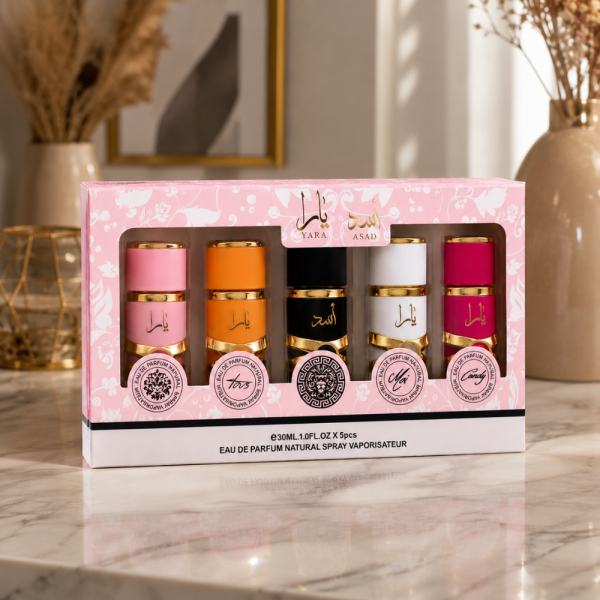 Комплект арабски парфюми 5 в 1 – Yara, Asad, Yara Moi, Yara Tous и Yara Candy, 5 × 30 мл Eau de Parfum 5