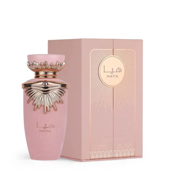 Дамски парфюм Lattafa Haya Eau de Parfum 100 мл – флорално-плодов аромат в луксозна подаръчна кутия