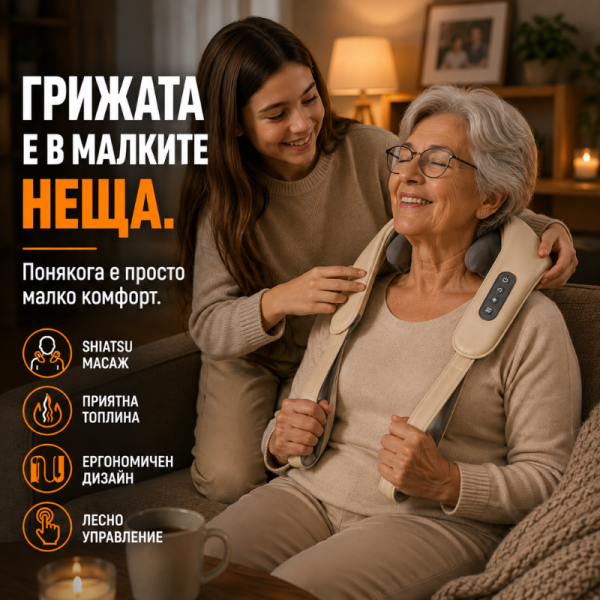✨ Shiatsu масажна яка за врат, шия и гръб с отопление