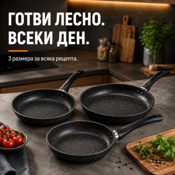Комплект 3 тигана 20/24/28 см с незалепващо каменно покритие и индукционно дъно 2
