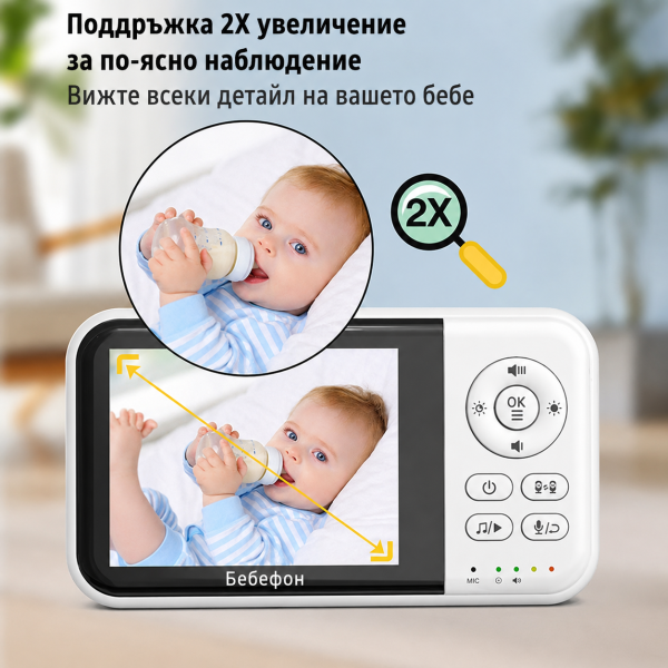 Бебефон NannyEye Lite с камера и 3.2″ дисплей, нощно виждане, VOX и двупосочна връзка 2