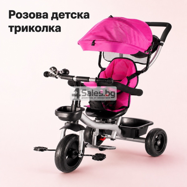 Розова детска триколка с въртяща се седалка и сенник 1