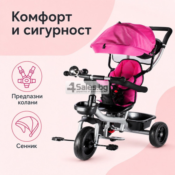 Розова детска триколка с въртяща се седалка и сенник 2