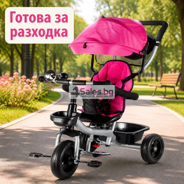 Розова детска триколка с въртяща се седалка и сенник 4