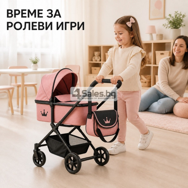 Количка за кукли 2 в 1 в розово с черно 4
